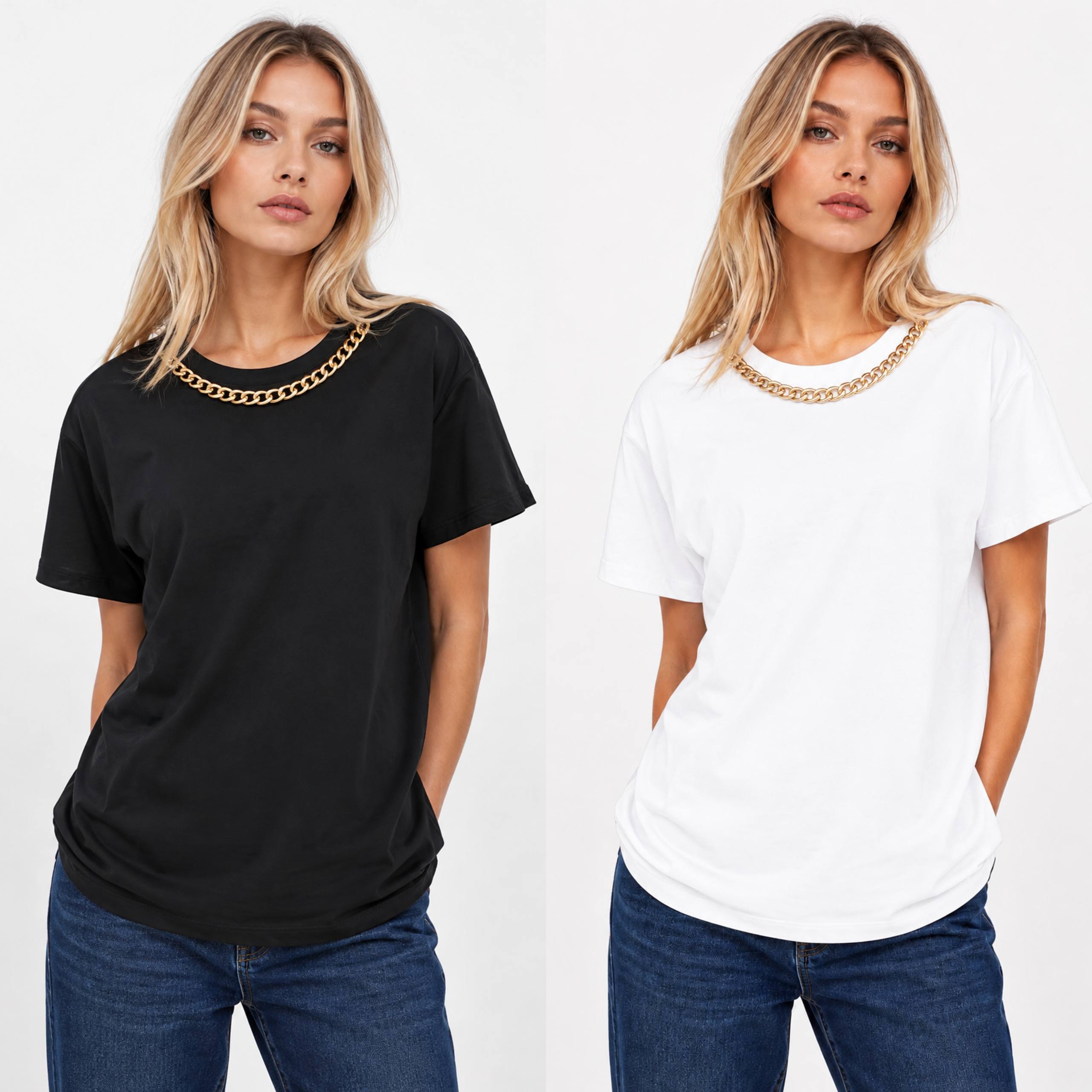 15509-35 T-SHIRT YAKADA GOLD ZİNCİR