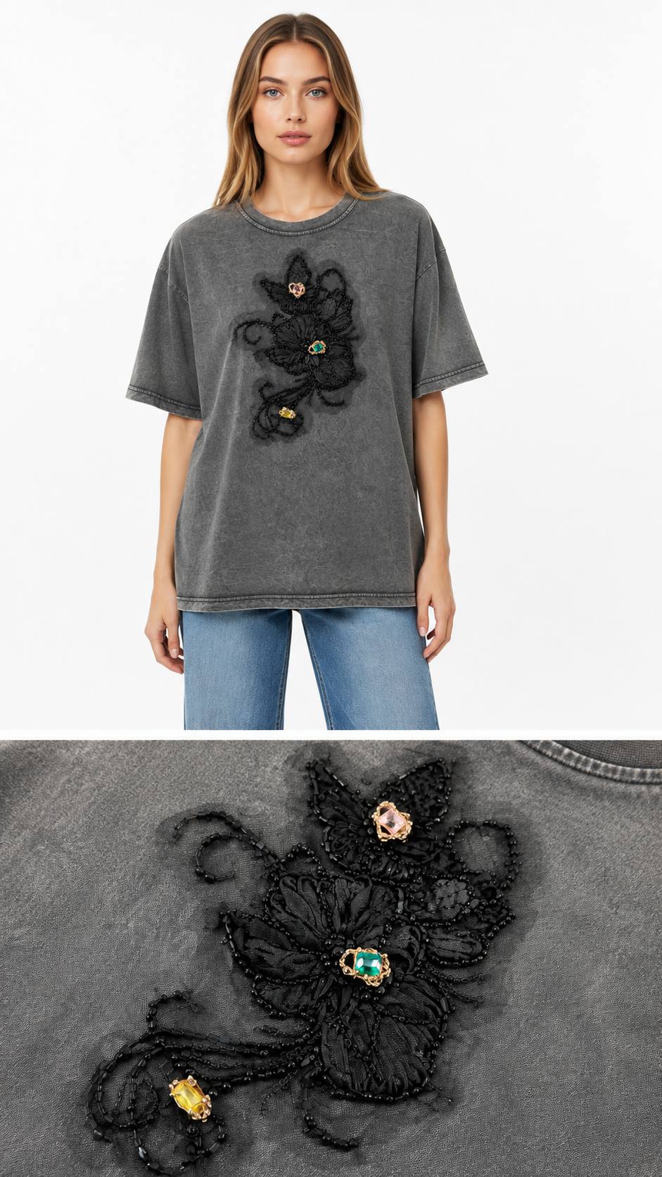 15768-4 YIKAMALI T-SHIRT DANDEL+3 AD TAŞ EL İŞİ