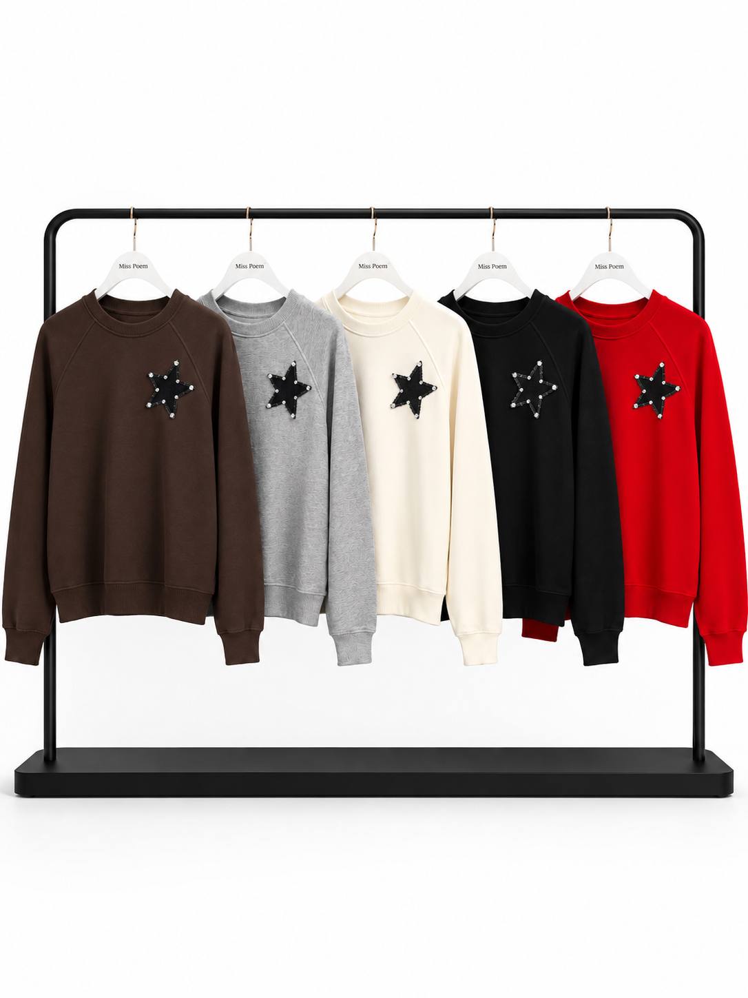 REGLAN KOL SWEAT ÖNÜNDE SİYAH YILDIZ BASKI+TAŞ ÇAKIM görsel 2