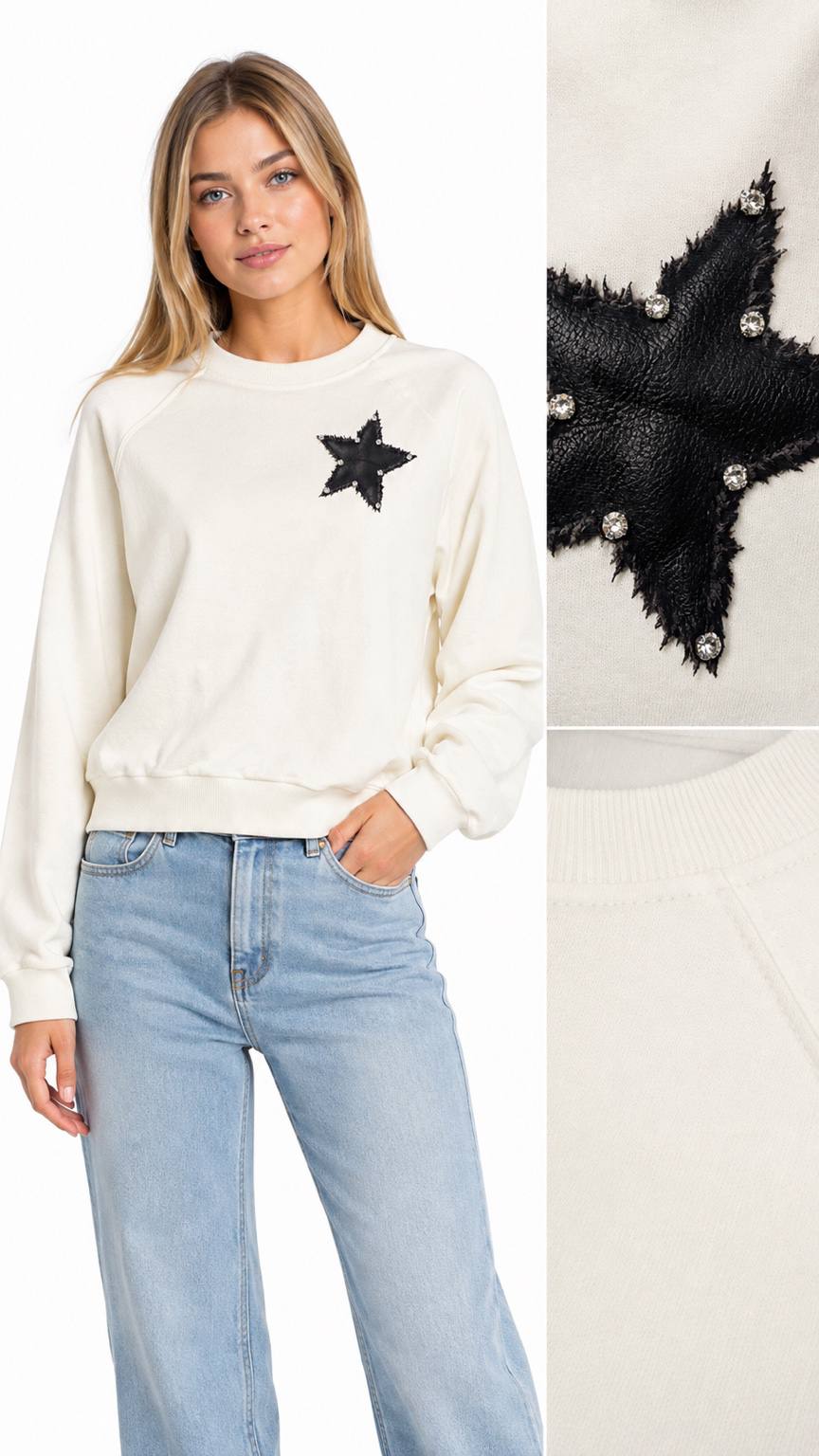REGLAN KOL SWEAT ÖNÜNDE SİYAH YILDIZ BASKI+TAŞ ÇAKIM
