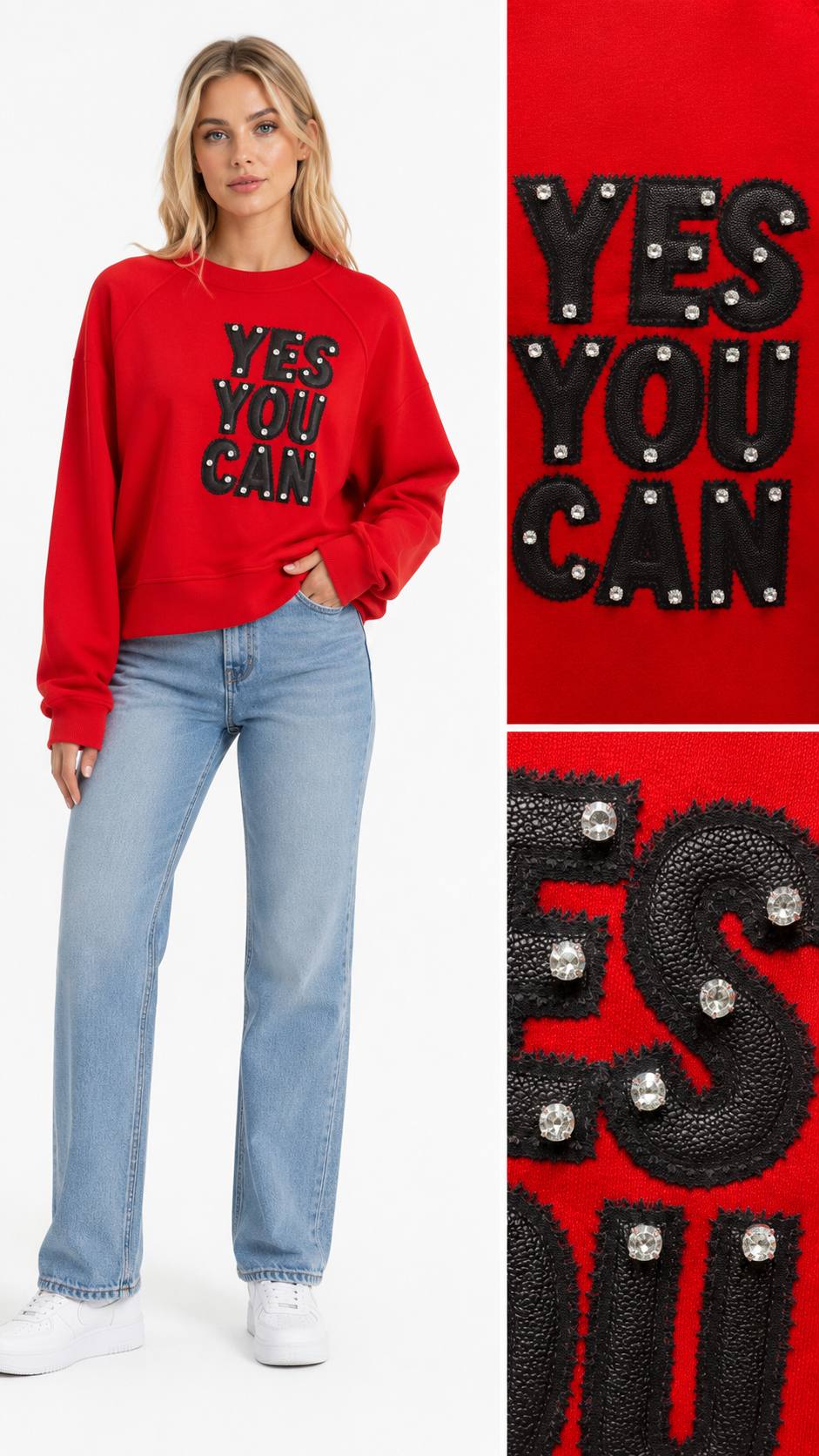 SWEAT ÖNÜNDE YES YOU CAN BASKI+TAŞ ÇAKIM