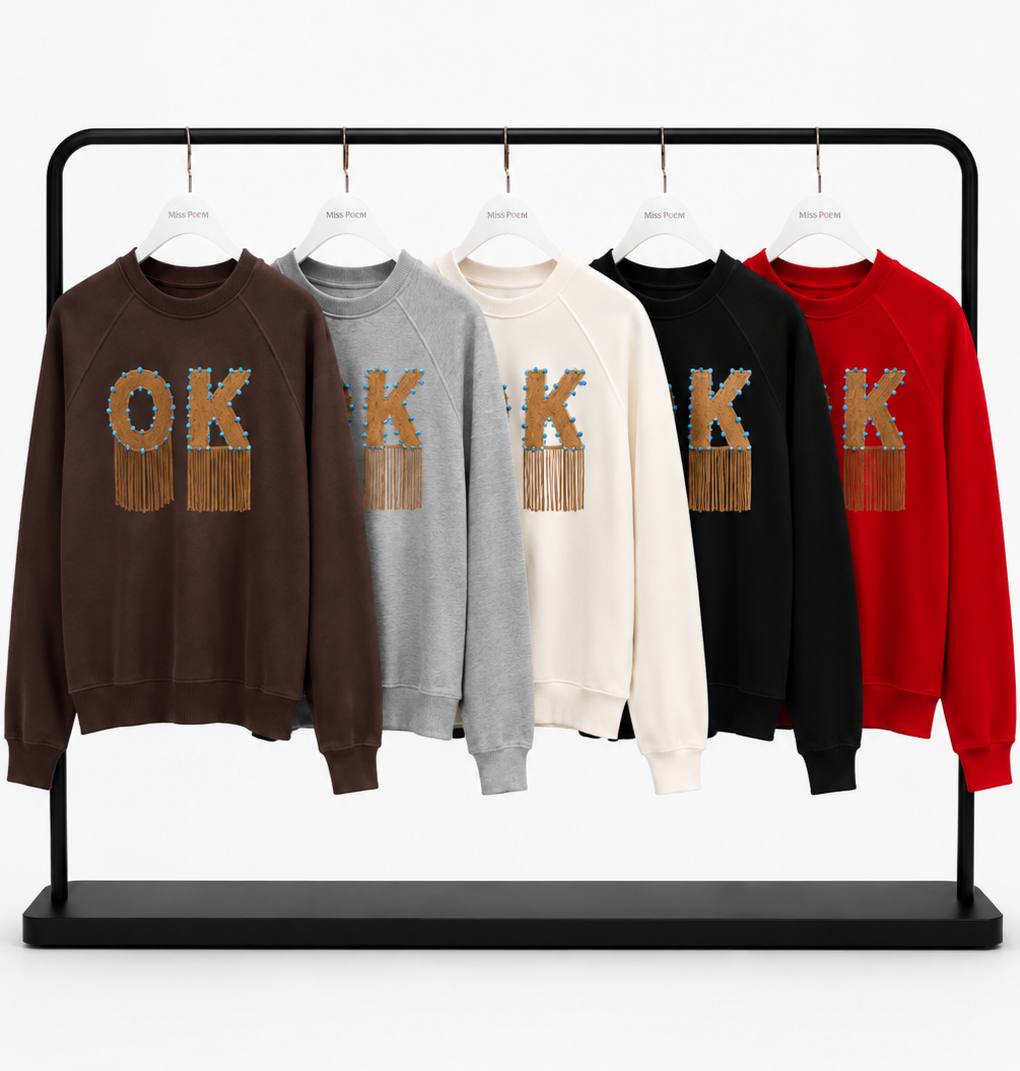 BİSİKLET YAKA SWEAT PÜSKÜLLÜ OK BASKI+TAŞ ÇAKIM görsel 2