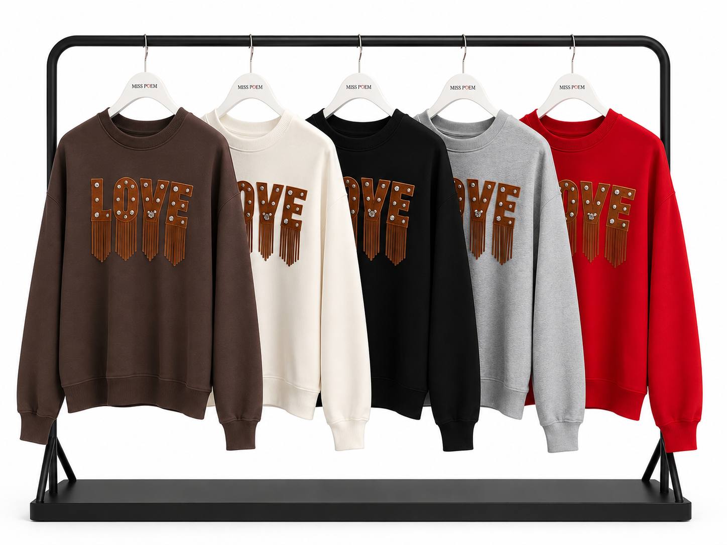 SWEAT ÖNÜNDE PÜSKÜLLÜ LOVE BASKI+TAŞ ÇAKIM görsel 2