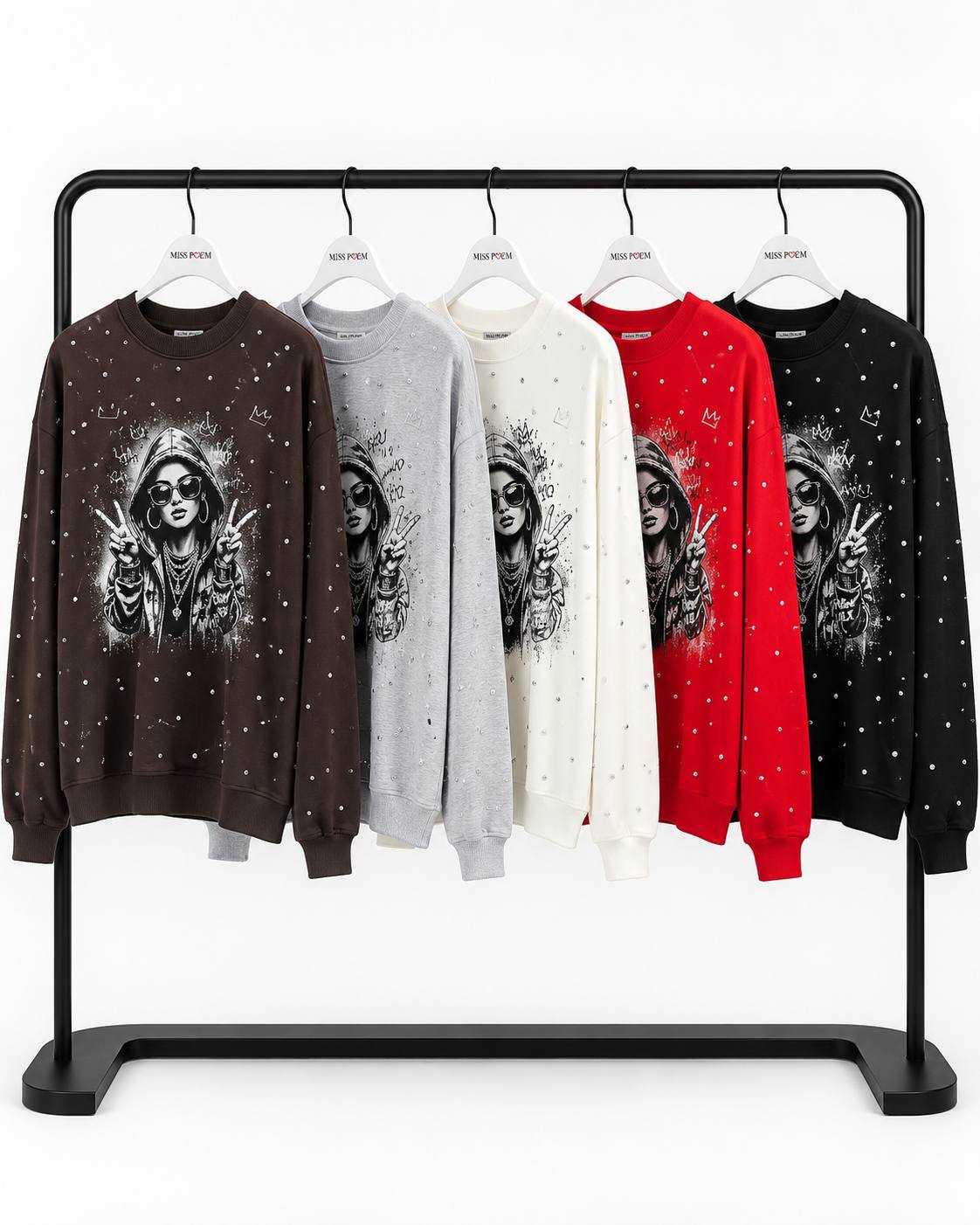 BİSİKLET YAKA SWEAT ÖNDE METAL YAPŞ.+KIZ BASKI görsel 2