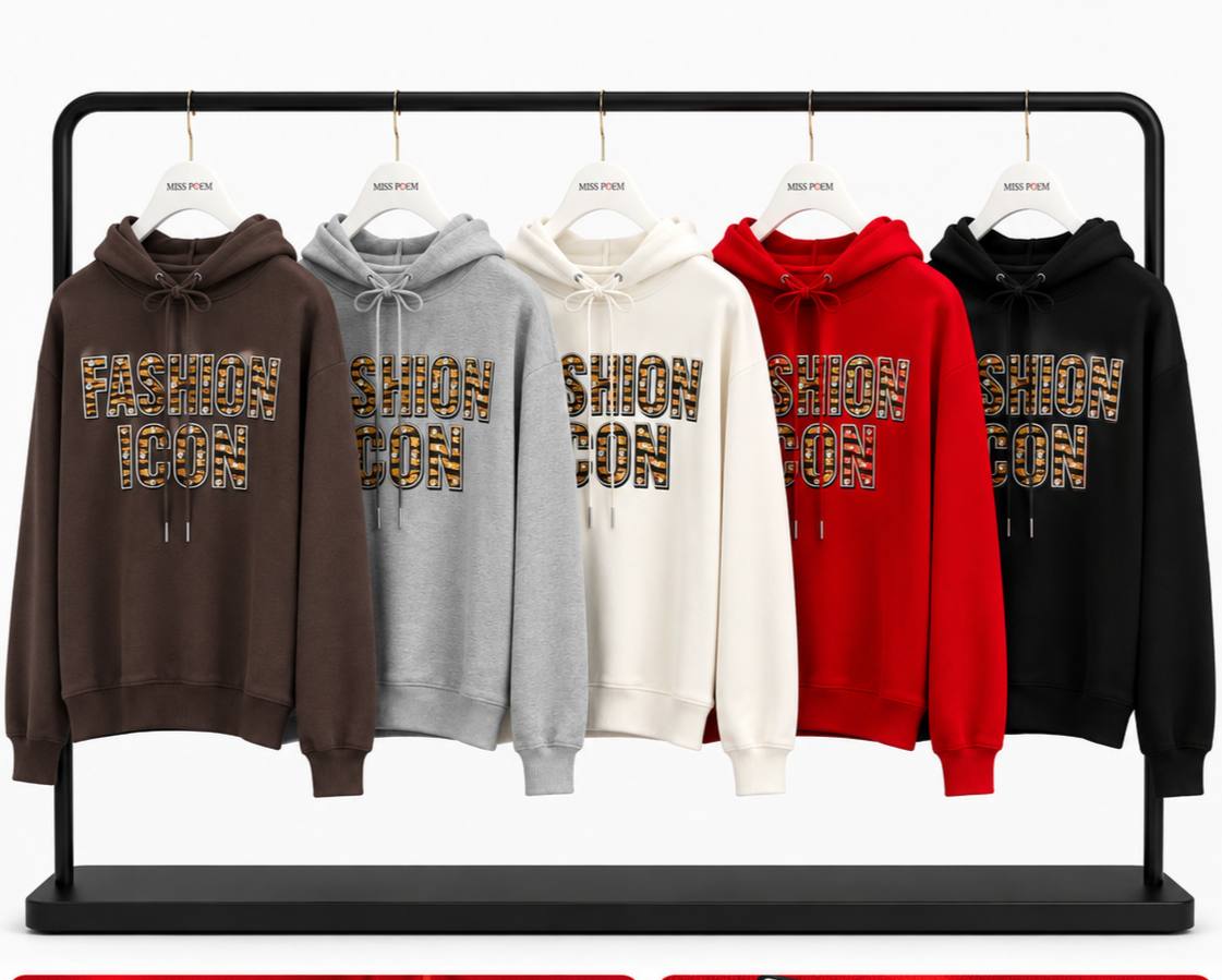 KAPŞONLU SWEAT FASHION ICON BASKI+TAŞ CAKIM görsel 2