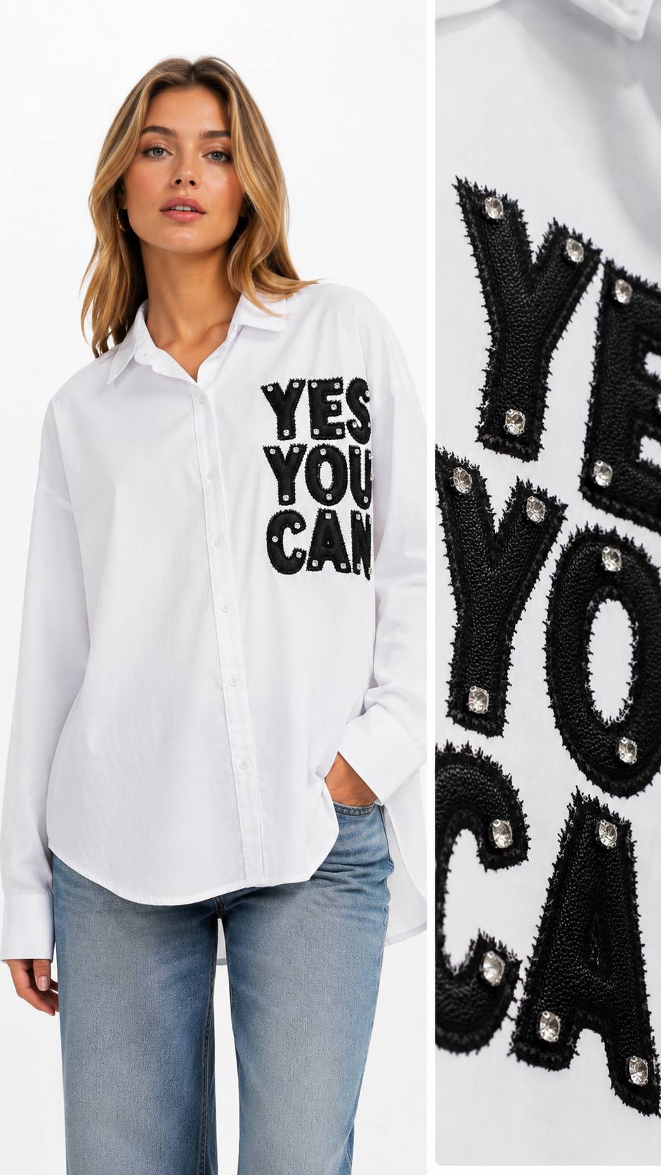 GÖMLEK ÖNÜNDE YES YOU CAN BASKI+TAŞ ÇAKIM