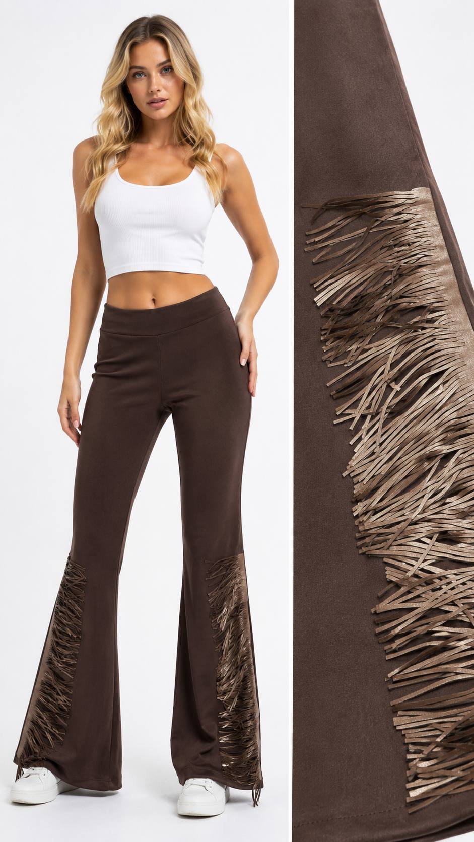 PANTALON DİZ ALTI İKİ TARAF SALLAMA DERİ SAÇAK AKS.