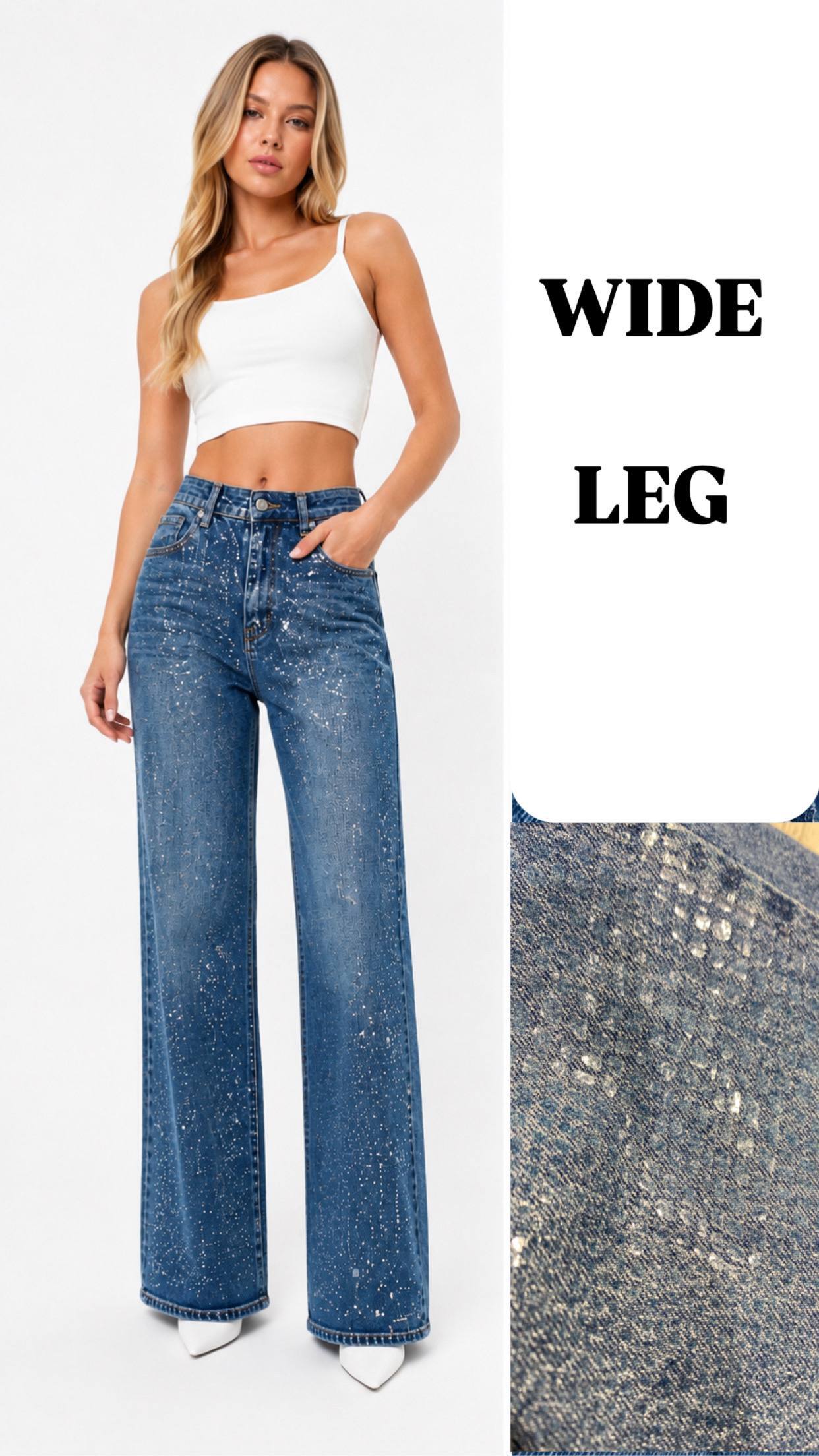 ELASTAN WIDELEG DENİM PANTOLON FULL PAYET YAP.