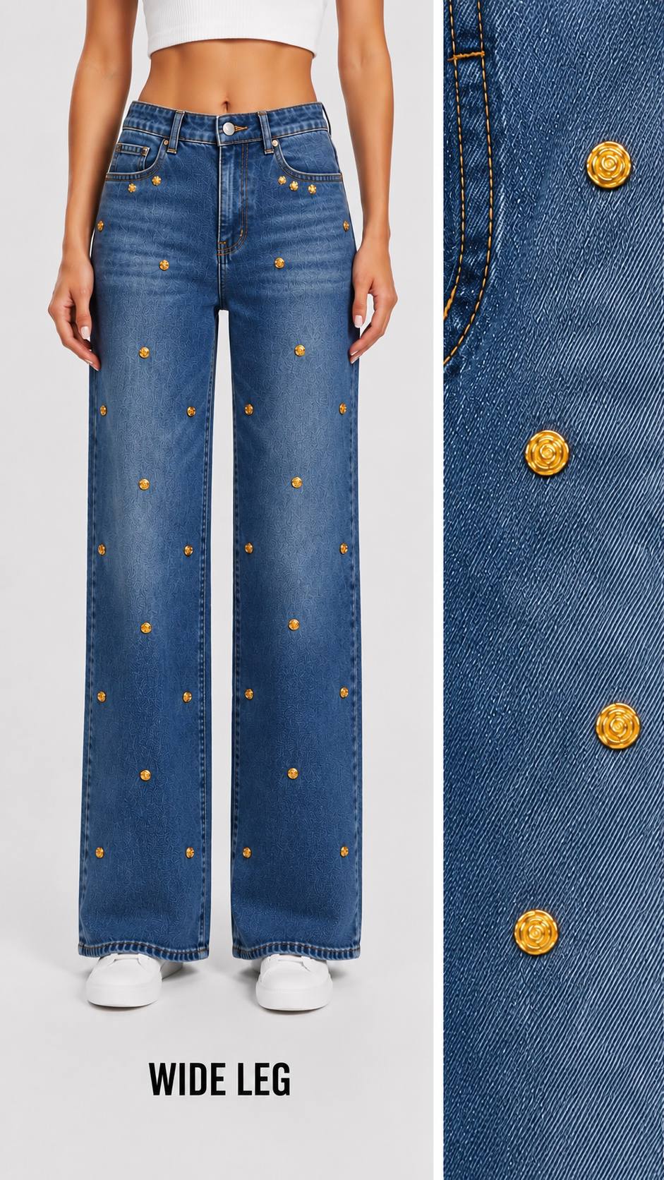DENİM PANTOLON ÇİFT BACAK GOLD KÜÇÜK SARI ÇİÇEK YA görsel 2