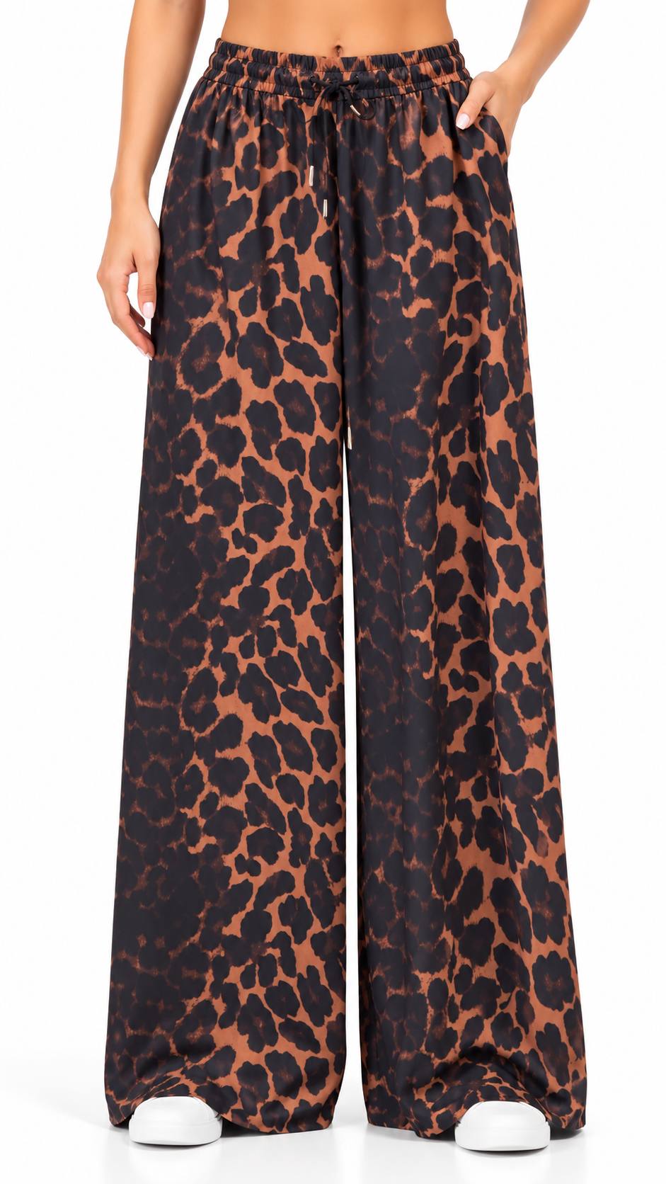 LEOPAR DESEN İPLİ BOL PAÇA PANTOLON